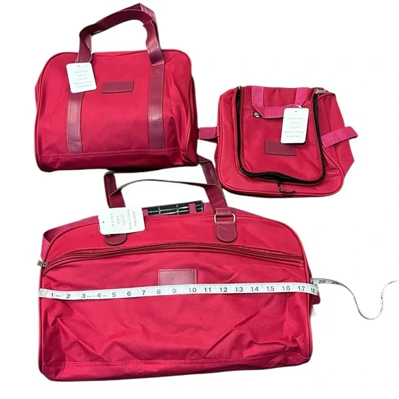 3 Piece Hot Pink Stylish Pink Travel Bag Set Weekender, Tote and Organizer - Picture 2 of 11
